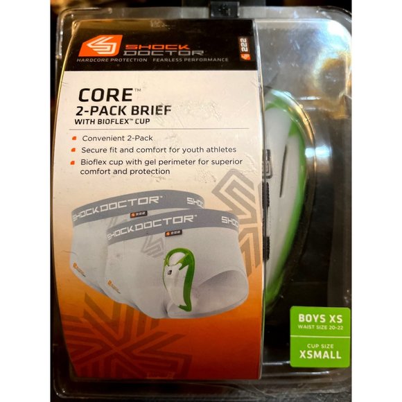 Shock Doctor Core 2 Pack Brief Bioflex Cup Boys XS Hardcore Protection - Picture 2 of 5